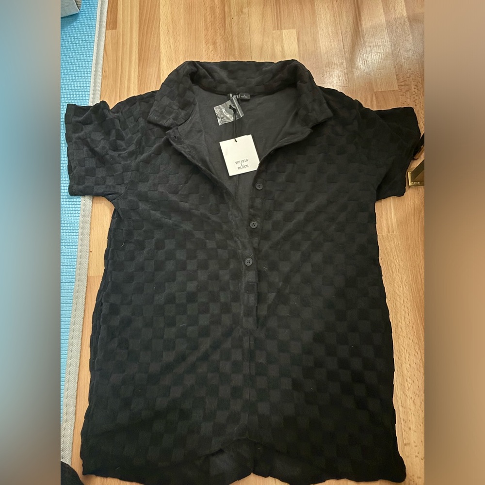Black checkered velour romper